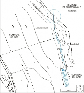 Plan-masse et de situation. Extrait du plan cadastral, 1985, section unique, 4e feuille, échelle 1:2500 réduite à 1:5000. © Région Bourgogne-Franche-Comté, Inventaire du patrimoine