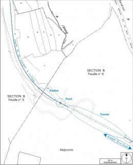 Plan-masse et de situation. Montage d'extraits du plan cadastral, 1985, section B, 5e et 6e feuilles, échelle 1:1250 réduite à 1:3000. © Région Bourgogne-Franche-Comté, Inventaire du patrimoine