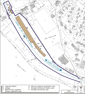 Plan-masse et de situation. Extrait du plan cadastral, 1980, section AH, échelle 1:1000 réduite à 1:2500. © Région Bourgogne-Franche-Comté, Inventaire du patrimoine