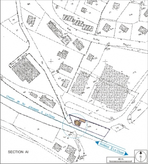 Plan-masse et de situation. Extrait du plan cadastral, 1980, section AH, échelle 1:1000 réduite à 1:1500. © Région Bourgogne-Franche-Comté, Inventaire du patrimoine