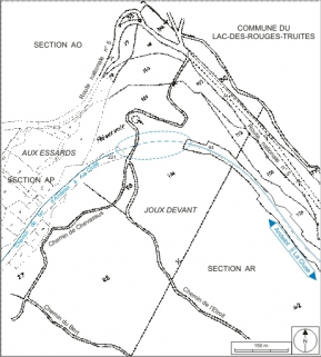Plan-masse et de situation. Montage d'extraits du plan cadastral informatisé, 2006, sections AP et AR, échelle 1:5000. © Région Bourgogne-Franche-Comté, Inventaire du patrimoine