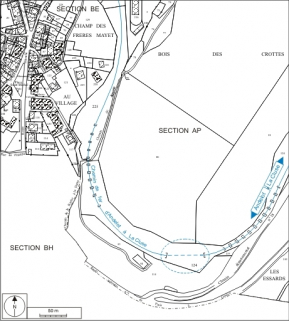 Plan-masse et de situation. Extrait du plan cadastral informatisé, 2006, sections AP et BE, échelle 1:3000. © Région Bourgogne-Franche-Comté, Inventaire du patrimoine