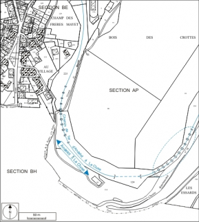 Plan-masse et de situation. Extrait du plan cadastral informatisé, 2006, sections AP et BE, échelle 1:3000. © Région Bourgogne-Franche-Comté, Inventaire du patrimoine