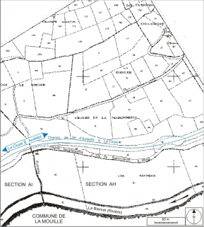 Plan-masse et de situation. Extrait du plan cadastral informatisé, 2006, sections AH et AI, échelle 1:2500. © Région Bourgogne-Franche-Comté, Inventaire du patrimoine Plan-masse et de situation. Extrait du plan cadastral informatisé, 2006, sections AH et AI, échelle 1:2500. © Région Bourgogne-Franche-Comté, Inventaire du patrimoine