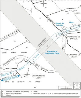 Plan-masse et de situation. Montage d'extraits du plan cadastral informatisé, 2006, Lézat, section B, et Tancua, section AI, échelle 1:2000. © Région Bourgogne-Franche-Comté, Inventaire du patrimoine
