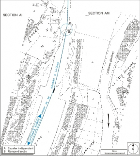 Plan-masse et de situation. Extrait du plan cadastral, 1980, section AH, échelle 1:1000 réduite à 1:2000. © Région Bourgogne-Franche-Comté, Inventaire du patrimoine