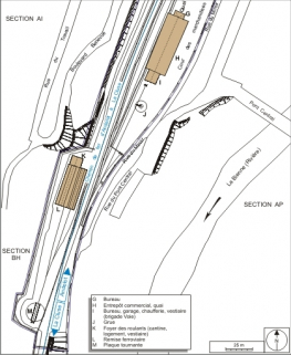 Plan-masse de la partie sud (gare des marchandises). © Région Bourgogne-Franche-Comté, Inventaire du patrimoine