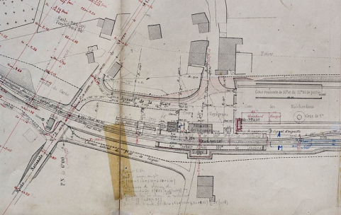Plan général de la gare de St Laurent [détail de la partie gauche], décennie 1880. © Région Bourgogne-Franche-Comté, Inventaire du patrimoine