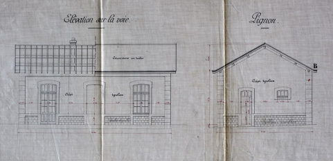 Projet d'exécution des travaux des bâtiments des stations. Ouvrages d'art. Bâtiment accessoire [détail : élévations], 1886. © Région Bourgogne-Franche-Comté, Inventaire du patrimoine