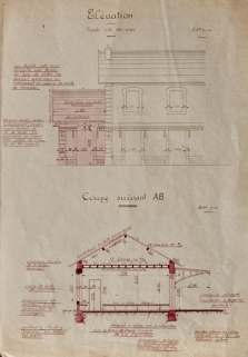 Gare de Lavans - St Lupicin. Amélioration des installations GV et PV [détail : coupe et élévation], 1926. © Région Bourgogne-Franche-Comté, Inventaire du patrimoine