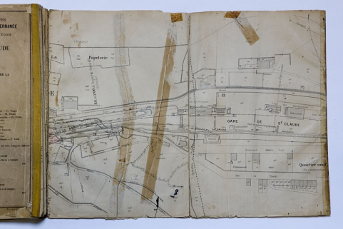 Plan parcellaire des terrains à acquérir dans la traversée de la Commune de St-Claude [... Détail de la partie nord de la gare], 1905. © Région Bourgogne-Franche-Comté, Inventaire du patrimoine