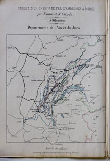 Projet d'un chemin de fer d'Ambronay à Morez par Nantua et St Claude. 115 kilomètres. Départements de l'Ain et du Jura, 1863. © Région Bourgogne-Franche-Comté, Inventaire du patrimoine Projet d'un chemin de fer d'Ambronay à Morez par Nantua et St Claude. 115 kilomètres. Départements de l'Ain et du Jura, 1863. © Région Bourgogne-Franche-Comté, Inventaire du patrimoine