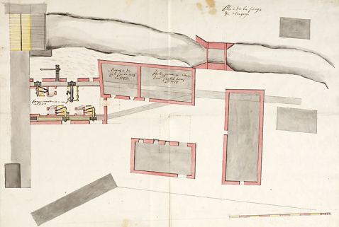 [Plan de la forge de Chagey : halle pour le charbon, 1754 (?)]. © Région Bourgogne-Franche-Comté, Inventaire du patrimoine