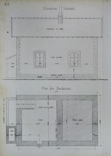 Maison de garde avec cave et étage. Type de la Cie de Paris - Lyon - Méditerranée. A 2 [plan des fondations et élévation latérale], 1880. © Région Bourgogne-Franche-Comté, Inventaire du patrimoine