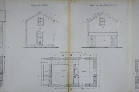 Maison de garde avec cave et étage. Type de la Cie de Paris - Lyon - Méditerranée. A 2 [plan du rez-de-chaussée et élévation des murs pignons], 1880. © Région Bourgogne-Franche-Comté, Inventaire du patrimoine