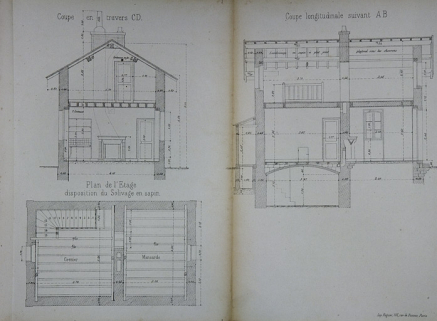 Maison de garde avec cave et étage. Type de la Cie de Paris - Lyon - Méditerranée. A 2 [plan de l'étage et coupes], 1880. © Région Bourgogne-Franche-Comté, Inventaire du patrimoine