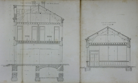 Bâtiment des voyageurs pour Station de 1re classe. Type de la Cie de Paris - Lyon - Méditerranée. C 1 [coupes transversales], 1880. © Région Bourgogne-Franche-Comté, Inventaire du patrimoine