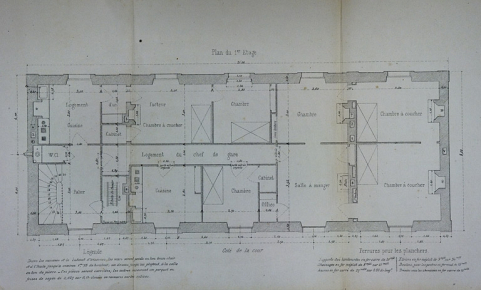 Bâtiment des voyageurs pour Station de 2e classe. Type de la Cie de Paris - Lyon - Méditerranée. C 3. Plan du 1er étage, 1880. © Région Bourgogne-Franche-Comté, Inventaire du patrimoine