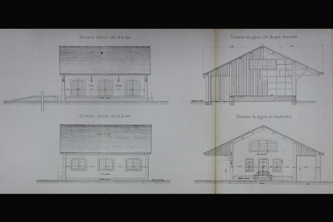 Halle à marchandises avec quais de 12 m de largeur. Type de la Cie de Paris - Lyon - Méditerranée. D 3 [élévations], 1880. © Région Bourgogne-Franche-Comté, Inventaire du patrimoine
