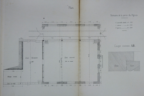 Halle à marchandises avec quais de 12 m de largeur. Type de la Cie de Paris - Lyon - Méditerranée. D 3 [plan et détail], 1880. © Région Bourgogne-Franche-Comté, Inventaire du patrimoine