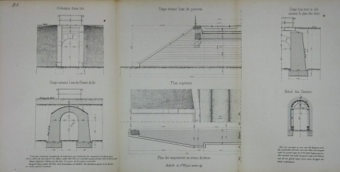 Aqueduc voûté de 1 m 50 d'ouverture. Type de la Comp[agn]ie de Paris - Lyon - Méditerranée. B 9 [plan, coupes et élévation], 1879. © Région Bourgogne-Franche-Comté, Inventaire du patrimoine