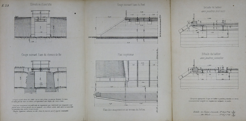 Pont sous rails à tablier métallique de 1 m 50 d'ouverture. Type de la Compagnie de Paris - Lyon - Méditerranée. E 29 [plan, coupes, élévation et détails], 1879. © Région Bourgogne-Franche-Comté, Inventaire du patrimoine
