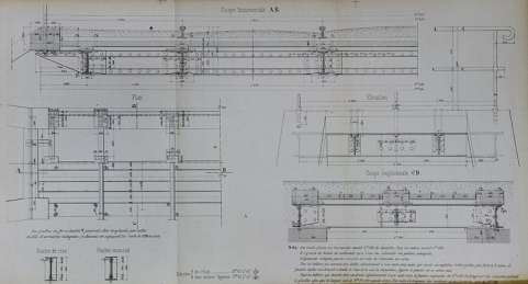 Pont sous rails à tablier métallique de 1 m 50 d'ouverture. Type de la Compagnie de Paris - Lyon - Méditerranée. E 29 [détails du tablier : plan, coupes et élévation], 1879. © Région Bourgogne-Franche-Comté, Inventaire du patrimoine