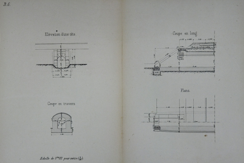 Aqueduc voûté de 0 m 70 d'ouverture. Type de la Compagnie de l'Est. B 6 [plans, coupes et élévation], 1879. © Région Bourgogne-Franche-Comté, Inventaire du patrimoine