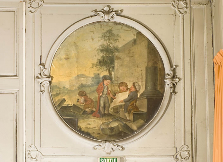 Salon : vue d'ensemble du tableau en dessus de porte représentant l'allégorie de l'architecture. © Région Bourgogne-Franche-Comté, Inventaire du patrimoine