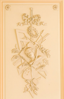 Salon : détail du panneau représentant la peinture. © Région Bourgogne-Franche-Comté, Inventaire du patrimoine