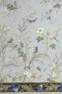 chambre avec alcôve, détail du papier peint. © Région Bourgogne-Franche-Comté, Inventaire du patrimoine