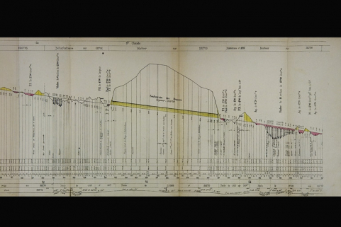 Ligne de Champagnole à Morez. Section de Morbier à Morez. Profil en long du projet dans la traversée de la commune de Morbier [partie droite], 1894. © Région Bourgogne-Franche-Comté, Inventaire du patrimoine