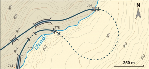 Tracé avec courbes de niveau. © Région Bourgogne-Franche-Comté, Inventaire du patrimoine