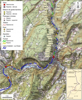 Carte et schéma de localisation des ouvrages : de Valfin-lès-Saint-Claude à Saint-Claude. Carte topographique, IGN, 2000, dalles F086-051, F086-052, F087-051 et F087-052, échelle 1:48 000. Scan 25, licence n° 2008/CISE/2968. © Région Bourgogne-Franche-Comté, Inventaire du patrimoine Carte et schéma de localisation des ouvrages : de Valfin-lès-Saint-Claude à Saint-Claude. Carte topographique, IGN, 2000, dalles F086-051, F086-052, F087-051 et F087-052, échelle 1:48 000. Scan 25, licence n° 2008/CISE/2968. © Région Bourgogne-Franche-Comté, Inventaire du patrimoine
