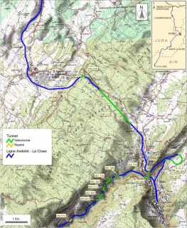 Carte et schéma de localisation des tunnels : de La Chaumusse à Morez et Tancua. Carte topographique, IGN, 2000, dalles F087-049, F087-050, F088-049 et F088-050, échelle 1:48 000. Scan 25, licence n° 2008/CISE/2968. © Région Bourgogne-Franche-Comté, Inventaire du patrimoine