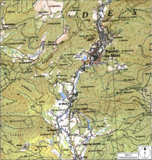 Carte de localisation. Carte topographique au 1:25000, I.G.N., Ballon d'Alsace, 3520 ET. SCAN 25 © IGN - 2008, Licence n°2008CISE29-68. © Région Bourgogne-Franche-Comté, Inventaire du patrimoine