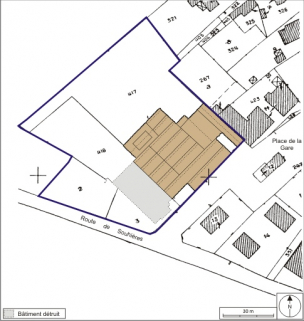 Plan-masse et de situation. Extrait du plan cadastral numérisé, 2005, section AB, 1:2000 agrandi à 1:1000. Source : Direction générale des Finances Publiques - Cadastre ; mise à jour : 2005. © Région Bourgogne-Franche-Comté, Inventaire du patrimoine