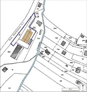 Plan-masse et de situation. Extrait du plan cadastral numérisé, 2008, section G, échelle 1:1250. Source : Direction générale des Finances Publiques - Cadastre ; mise à jour : 2008. © Région Bourgogne-Franche-Comté, Inventaire du patrimoine