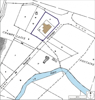 Plan-masse et de situation. Extrait de plan cadastral numérisé, 2008, section ZH, échelle 1:2000. Source : Direction générale des Finances Publiques - Cadastre ; mise à jour : 2008. © Région Bourgogne-Franche-Comté, Inventaire du patrimoine
