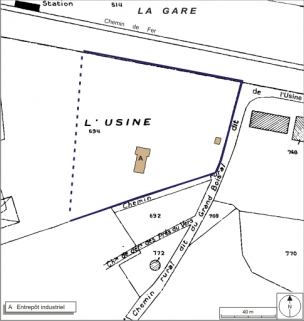 Plan-masse et de situation. Extrait du plan cadastral numérisé, 2008, section A, 1:1250. Source : Direction générale des Finances Publiques - Cadastre ; mise à jour : 2008. © Région Bourgogne-Franche-Comté, Inventaire du patrimoine