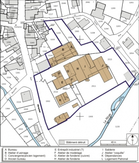 Plan-masse et de situation. Extrait du plan cadastral numérisé, 2008, section B, 1:1250. Source : Direction générale des Finances Publiques - Cadastre ; mise à jour : 2008. © Région Bourgogne-Franche-Comté, Inventaire du patrimoine