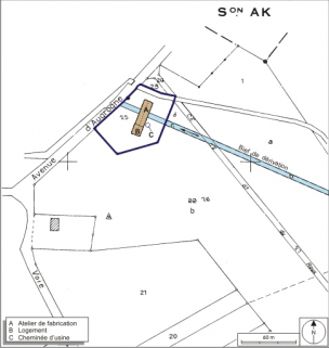 Plan-masse et de situation. Extrait du plan cadastral, 2008, section ZI, 1:2000. Source : Direction générale des Finances Publiques - Cadastre ; mise à jour : 2008. © Région Bourgogne-Franche-Comté, Inventaire du patrimoine