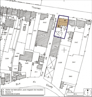 Plan-masse et de situation. Extrait du plan cadastral, 2008, section AI, 1:1000. Source : Direction générale des Finances Publiques - Cadastre ; mise à jour : 2008. © Région Bourgogne-Franche-Comté, Inventaire du patrimoine