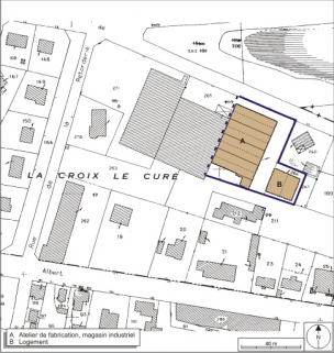 Plan-masse et de situation. Extrait du plan cadastral, 2008, section AE, 1:1000. Source : Direction générale des Finances Publiques - Cadastre ; mise à jour : 2008. © Région Bourgogne-Franche-Comté, Inventaire du patrimoine