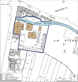 Plan-masse et de situation. Extrait du plan cadastral, 2008, section AH, 1:1000. Source : Direction générale des Finances Publiques - Cadastre ; mise à jour : 2008. © Région Bourgogne-Franche-Comté, Inventaire du patrimoine