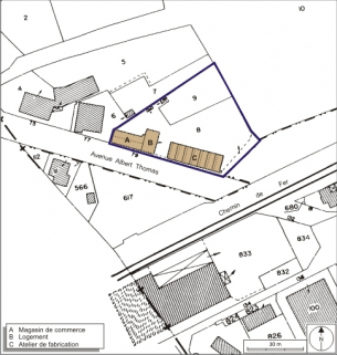 Plan-masse et de situation. Extrait du plan cadastral, 2008, section C, 1:1250 agrandi à 1:1000. Source : Direction générale des Finances Publiques - Cadastre ; mise à jour : 2008. © Région Bourgogne-Franche-Comté, Inventaire du patrimoine