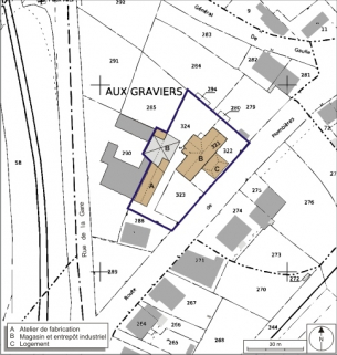 Plan-masse et de situation. Extrait du plan cadastral numérisé, 2008, section AE, 1:1000. Source : Direction générale des Finances Publiques - Cadastre ; mise à jour : 2008. © Région Bourgogne-Franche-Comté, Inventaire du patrimoine