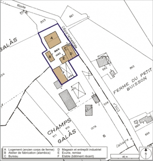 Plan-masse et de situation. Extrait du plan cadastral numérisé, 2008, section A, 1:1250. Source : Direction générale des Finances Publiques - Cadastre ; mise à jour : 2008. © Région Bourgogne-Franche-Comté, Inventaire du patrimoine