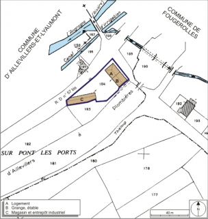 Plan-masse et de situation. Extrait du plan cadastral numérisé, 2008, section A, 1:1250. Source : Direction générale des Finances Publiques - Cadastre ; mise à jour : 2008. © Région Bourgogne-Franche-Comté, Inventaire du patrimoine