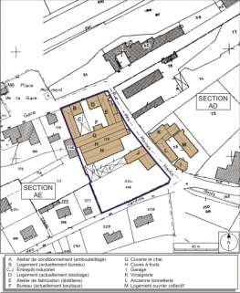 Plan-masse et de situation. Extrait du plan cadastral numérisé, 2008, section AE, 1:1000 réduit à 1:1250. Source : Direction générale des Finances Publiques - Cadastre ; mise à jour : 2008. © Région Bourgogne-Franche-Comté, Inventaire du patrimoine